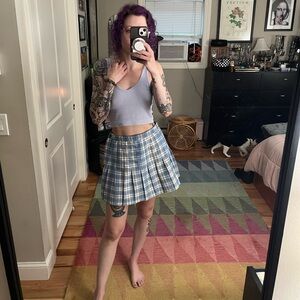 Blue and white plaid mini skirt